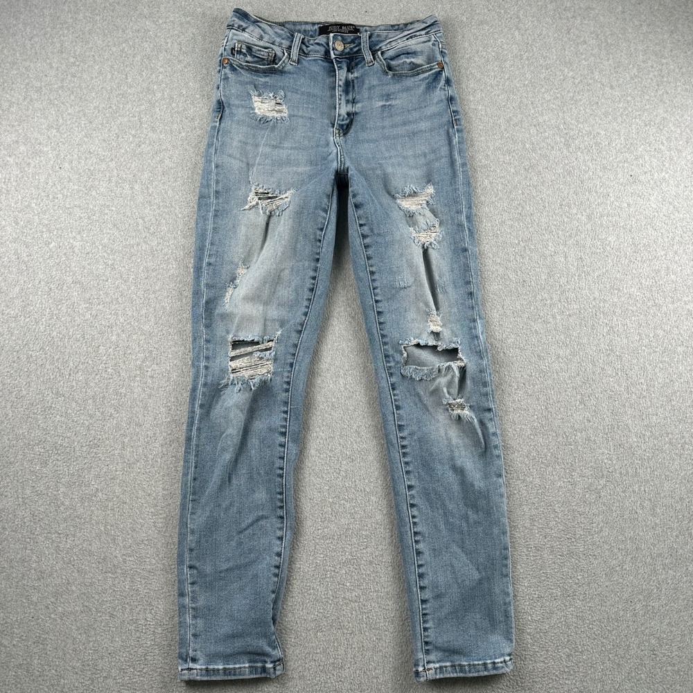Judy Blue Jeans Womens 3/26 Blue Skinny Distressed High Rise JB88404-LT Denim
